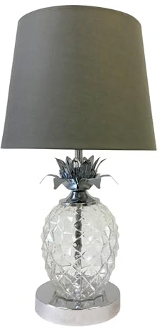 firstchoicelighting Modern Pineapple Design Touch Operated Table Lamp or Bedside Light - Chrome with Grey Shade Touch Lamp LED Compatible 42cm Tall