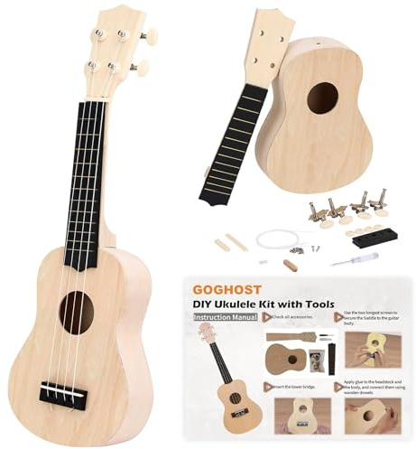 DIY Ukulele Kit mit Werkzeugen - Machen Sie Ihre eigene Ukulele Look, Holz Kleine Hawaii-Gitarre Ukalalee Geschenk für Kinder Studenten Anfänger