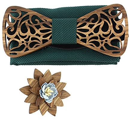 Tony & Paul. Coffret nœud papillon. Volute, BOIS. Vert Bouteille. Paisley.