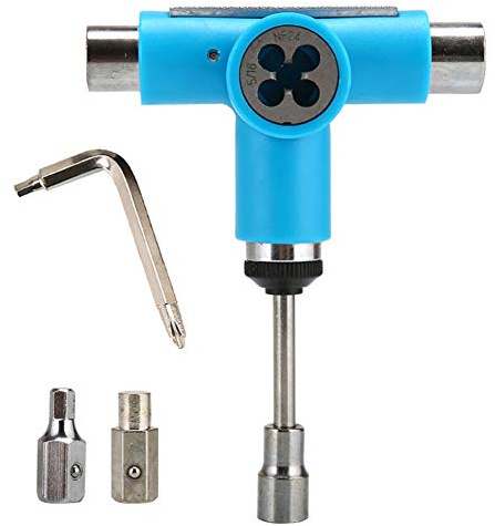 SEIWEI Skateboard-Werkzeug, tragbares Skateboard-Werkzeug-Set, Longboard-Reparatur, T-Werkzeug, multifunktional, praktisch, mit Ratsche, T-Schlüssel, blau