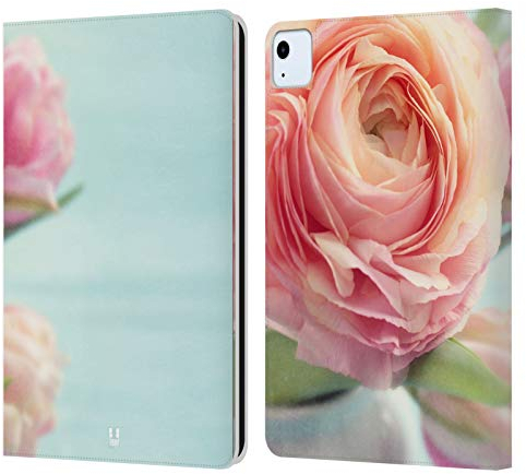Head Case Designs Rosa Pfirsichrose In Der Vase Blumen Leder Brieftaschen Handyhülle Hülle Huelle kompatibel mit Apple iPad Air 2020/2022