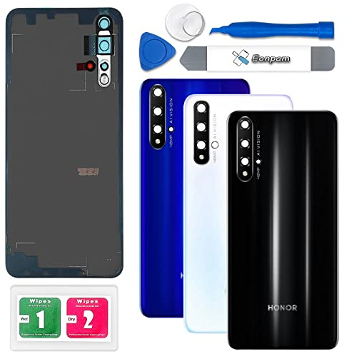 Eonpam Akkudeckel für Honor 20 YAL-L21/AL00/TL00 Schwarz | Backcover Original Qualität Rückseite Akkudeckel Rückseite Glas Back Glass Backcover Glas mit Kameraglas Reparatur Set.