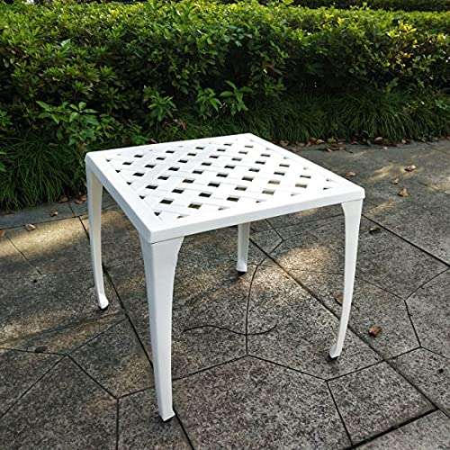 Lazy Susan Willow 45 cm quadratischer Tisch mit 2X Stella Sonnenliege, wartungsfrei, leicht, wetterfest, Sandguss-Aluminium, Weiß (2X Kissen in der Farbe Grü)