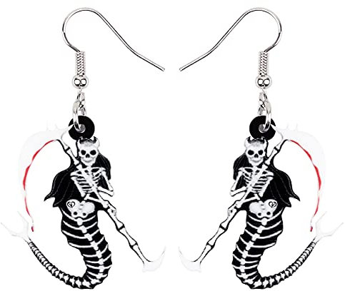 DUOWEI Boucles d'oreilles d'Halloween en forme de tête de mort de sirène noire en acrylique pour femmes, adolescentes, filles, Acrylique, Pas de gemme