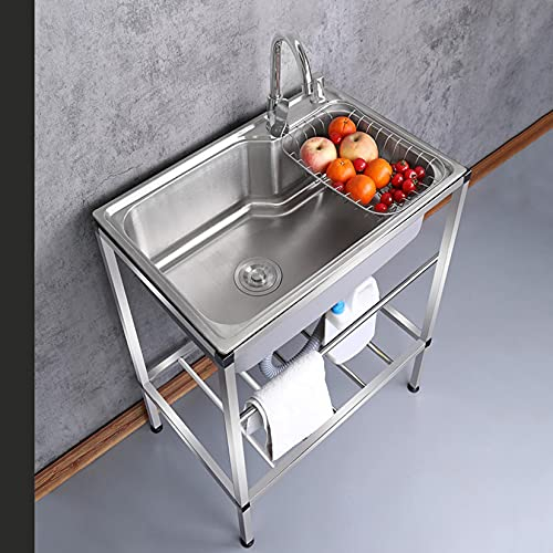 Fregadero de Acero Inoxidable Industrial,con Soporte, Fregadero de cocina con Grifo,Fácil de Limpiar e Instalar,para Garaje, Restaurante,Cocina, Lavadero, Jardin,Patio Trasero