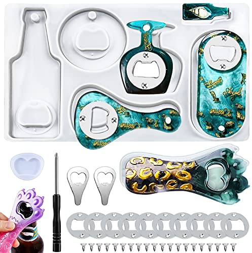 LBING Kit Stampo per Apribottiglie di Resina, per Cavatappi e Portachiavi in Silicone Fai da Te, per Artigianato incl Accessori