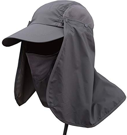 AMOMYDOG Gorro Pescador, Sombrero Pescador Protección Solar 360°UPF 50, Gorra Sombrero de Pesca Rápido Seco Transpirable Desmontable para la Actividades al Aire Libre Hombres Mujeres (Gris Oscuro)