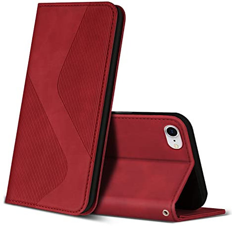 ZONNAVI Cover per iPhone SE 2022 / SE 2020/8 / 7, Flip Custodia Pelle PU con [Slot Cart] [Supporto Stand] [Magnetica], Cover a Libro Portafoglio per iPhone SE 2022 / SE 2020/8 / 7 (Rosso)