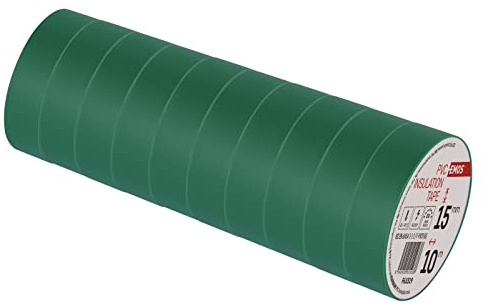 EMOS PVC-Isolierband Grün 10er Pack, 15mm x 10m, 0,13mm Bandstärke, selbstklebend, hohe Spannungsfestigkeit und Anwendungstemperaturbereich, UV-beständig, wasserdichte Verbindung, ohne Textilgewebe