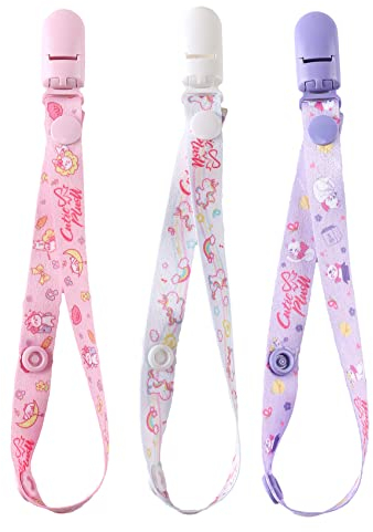 CutiePlusU Schnuller Clip Erwachsene Größe Schnuller Halter Clips 3er-Pack-Dream Planet (Kaninchen, Einhörner und Katzen)