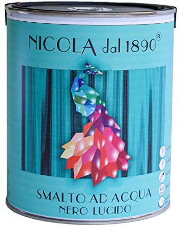 NICOLA VERNICI Smalto Acrilico a Base di Acqua, Per Interni ed Esterni, Made in Italy, Nero Lucido - Formato 1 lt