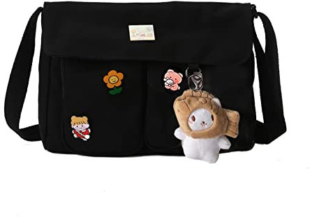 DKIIL NOIYB Kawaii Umhängetasche aus Segeltuch mit Kawaii-Nadeln und Bären-Anhänger für Mädchen, lässige Kawaii-Crossbody-Tasche, mehrere Taschen, Schultertasche, Kuriertasche für Schule, Teenager,