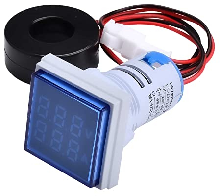 Aideepen 22mm AC Tester di Tensione, Indicatore LED Display Digitale Voltmetro Amperometro Frequenzimetro Multimetro Pannello AC 60-500V 0-100A 0-99Hz, Mini Quadrato (Blu)