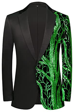 PYJTRL Uomini Moda Viola Colorato Velluto Lustrini Blazer,Dark Green,M