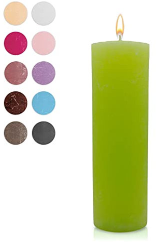 WikaKerzen Stumpenkerze-Rohling - Zur Deko oder zum Basteln & Verzieren - DIY - Taufe, Geburtstag, Hochzeit, Kommunion, Weihnachten - Rustik (Maigrün, 20x7cm)