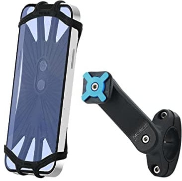 MOBILIS Support Téléphone Portable Vélo, Moto, Trottinette, Scooter, Support Guidon Universel Smartphone 4-7, Rotation 360°, Ajustable Tous Guidons, Système Anti-Vibrations, Maintien Sécurisé