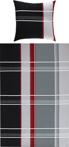 Erwin Müller Bettwäsche Feinbiber rot-anthrazit-Silber Größe 1x 155x240 cm + 1x 80x80 cm