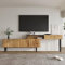 BTM Meuble TV 180 cm, Meuble TV en Bois, Modèle de Marbre en PVC, Conception en Gradins, Meuble Tele Banc TV Stand, Bois Foncé