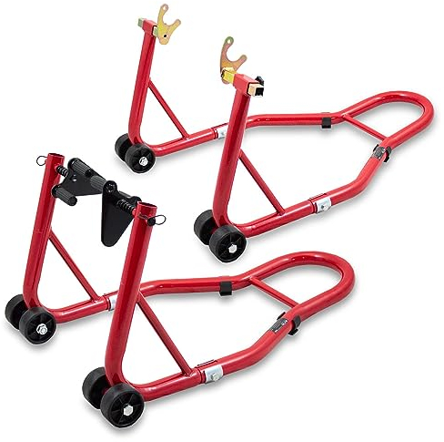 BITUXX Motorradständer hinten & vorn Motorrad Montageständer Transportständer Rot Belastbar bis 250 kg pro Ständer