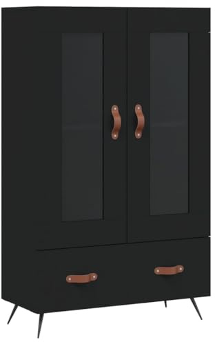 vidaXL Highboard, Sideboard mit viel Stauraum, Mehrzweckschrank mit Glastür Metallbeinen, Kommode Schrank für Wohnzimmer, Modern, Schwarz Holzwerkstoff