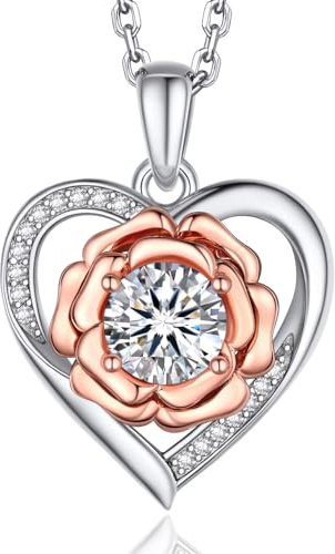 MomentWish Herz Halskette Rose, 1 Karat Moissanite Liebe Halskette Damen Silber 925 Blume Halskette Schmuck Geschenke