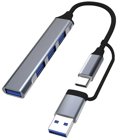 Lamkrtlp 4-Port USB 3.0 Hub - Ultra Slim Portabler Splitter für Macbook, Mac Pro/Mini, iMac, Surface Pro, XPS, Notebook PC, Flash-Laufwerke, Mobile HDD und Mehr (2 in 1)