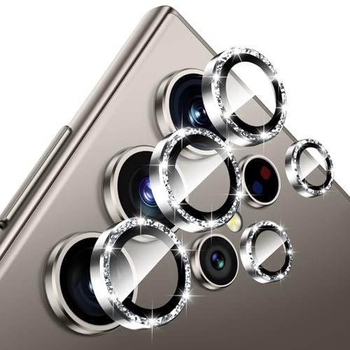 Fewdew for Samsung Galaxy S24 Ultra Camera Lens Protector, 9H Tempered Glass [Ultra HD][Anti Scrach] Metal Individual Ring Camera Screen Protector Cover for S24 Ultra,Glitter
