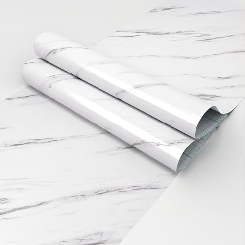 HotDecor Weiße Möbelfolie Selbstklebend Klebefolie Marmoroptik 60 X 300cm Abwaschbare Tapete Weiß Klebefolie Möbel Marmor Folie Arbeitsplatte Küche Wand Tapeten Wohnzimmer Schrank Folie Selbstklebend