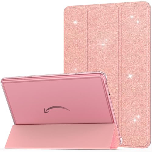 MoKo Funda para Amazon Fire HD 10 Tableta(13ª Generación, Modelo de 2023) 10,1, Funda Plegable Cuero PU para Fire Tablet 10 2023 con Carcasa Translúcida, Auto Activación/Reposo, Rosa Claro Brillante