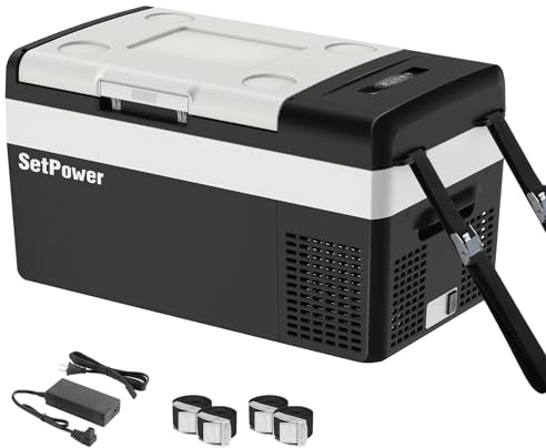 Setpower 12 Volt Refrigerator, 21QT portable freezer,12V Car Fridge With Fix Ropes,Compressor Electric Cooler -4℉~68℉,Plug in cooler for vehiclesTruck RV SUV Van Travel Camping RoadTrip