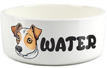 Jack Russell Pet Bowl - Cartoon Terrier Dog Portrait Large Ceramic Water Bowl - Novelty White Water Dish For Dogs