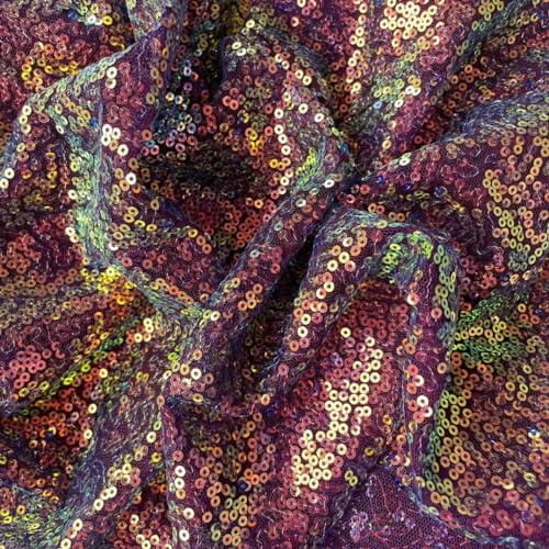 1 Yard Glänzender Pailletten Stoff,130 cm Breit,Dekostoff,zum Nähen Basteln Dekorieren,Handwerken,Vorhänge Bühne Kostüm Kleid Bekleidung,Hochzeit Party Karneval Bankett Deko,Burgunderfarben Bunt