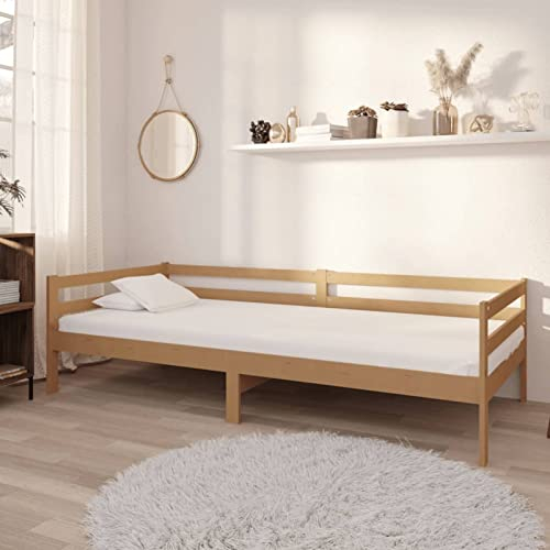Rantry Tagesbett mit Matratze Bettsofa Bettcouch Sofa Couch Sofabett Jugendzimmer Bett Funktionsbett Gästebett für Wohnzimmer 90x200 cm Honigbraun Massivholz Kiefer
