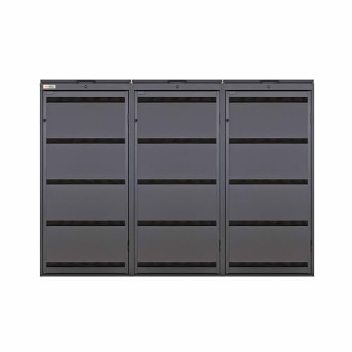 BIO Stefan Dagobert Mülltonnenbox 3er Set für 120 Liter Mülltonne | verzinkter Stahl | robuste Mülltonnenverkleidung | Müllbox, Müllhaus | verwendbar als Paketbox | Box für Mülltonnen | Anthrazit