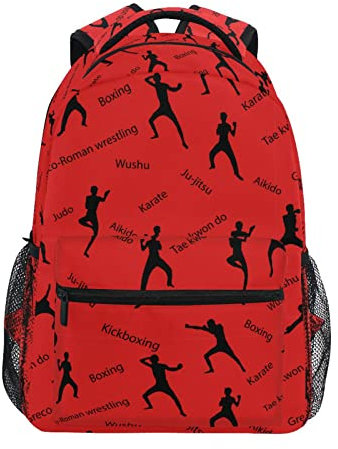 KUEhhhr Kong Fu - Zaino per computer portatile, 40,6 cm, per scuola, viaggi, libri, per bambini e ragazzi, Kong Fu Rosso, Taglia unica