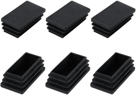 METALLIXITY Rechteckige Endkappen (50 x 25mm) 6 Stück, Kunststoff Rechteckrohr Einsätze Gewinde Endkappen Schutz - für Möbel Tisch Stuhlbeine, Schwarz