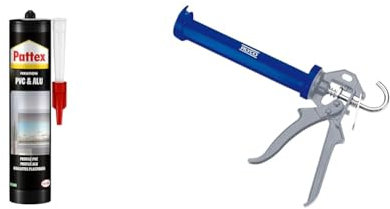 Pattex PVC & ALU, mastic colle pour fixations sur PVC & Aluminium, collage haute performance & Alyco 198805 Pistolet renforcé de 225 mm pour tubes de silicone et mastic