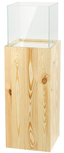 DECOKTIVO Windlicht-Säule, Kerzenständer, Deko-Laterne, Dekosäule, Bodenwindlicht, Holz und Glas, Für Wohnzimmer Balkon Terrasse, Naturholz, 80 cm Hoch
