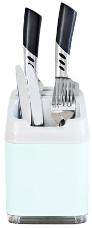 Minky Utensil Caddy, Utensil Holder with Knife Slots, Kitchen Organiser & Drainer, Sleek Holder for Kitchen Accessories, Made in The UK (Pastel Green)