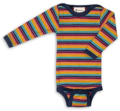 Engel Natur Gestreiftes Langarm Baby Body 70% kbT-Merinowolle, 30% Seide, GOTS zertifiziert, Made in Germany