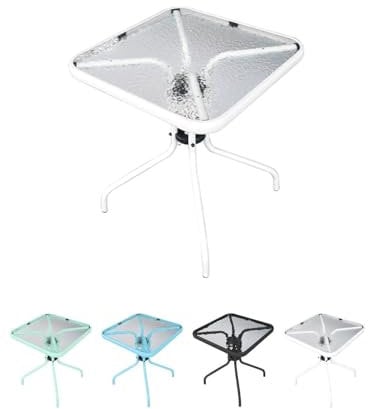 Jardin202 - Mesa de Cristal 60x60x70 cm Cuadrada con Base Metálica Resistente - Colores Negro, Blanco, Azul y Verde para Interiores | Blanco