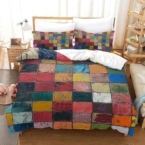 DCABEIOOE Farbige Bausteine Bettbezug Bettwäsche-Sets Kinderbettwäsche Reißverschluss Mit Kissenbezug Betten Set Für Jungen Und Mädchen, Kinder Single(140x200cm)