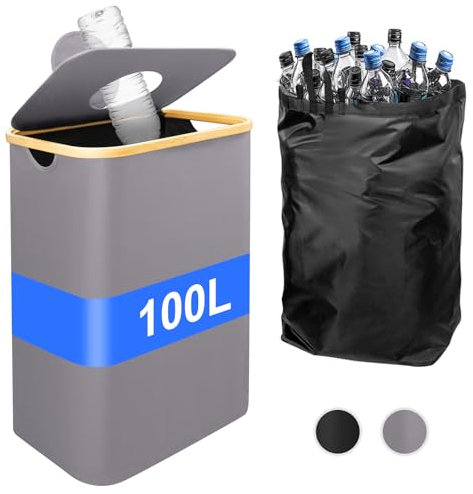 Botellas de depósito con tapa, 100 L, XXL, recipiente para depósito de depósito, vacío y cristal viejo, almacenamiento con agujero, recipiente plegable con agujero, colector de botellas para cocina