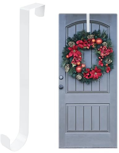 QTMMC 30cm Extra Long Wreath Hanger for Front Door - 5.5cm Metal Over The Door Hook, Heavy Duty Indoor & Outdoor Garland Holder for Garden, Bedroom, Bathroom, Kitchen, Wedding Decorations (White)