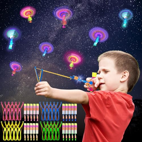 ZZXLOPEZ 20 Piezas LED Helicóptero Vuelo, Tiradores y Lanzador de Cohetes, Juguete Luminoso Aire Libre para Niños - Regalo de Fiesta Cumpleaños