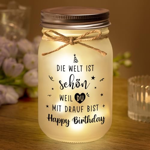 Geburtstagsgeschenk für Frauen, Happy Birthday Mason Jar Nachtlichter | Geschenke zum Geburtstag Frau Mann Freundin Mama Tochter, Kollegen, Beste Freundin Geburtstag Geschenk
