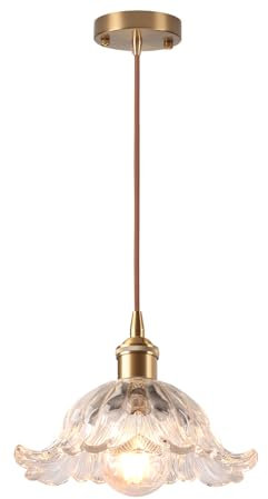 LIGKIN Pendelleuchte Vintage Industrielle E27 Kronleuchter mit Blumen Kreativ Lampenschirm aus Glas Deckenleuchte Deko für Küche Esszimmer Schlafzimmer