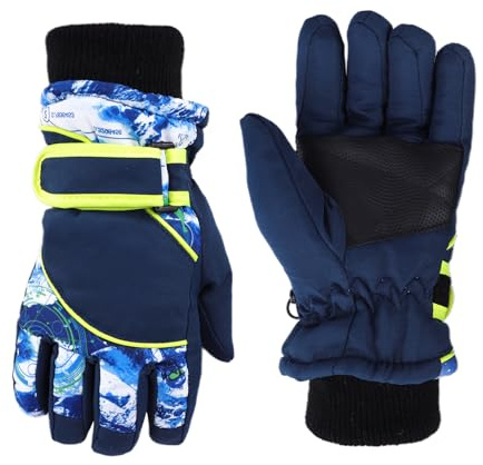 HinyBoeh Boys Winter Snow Gloves Kids Windproof Cold Weather Ski Gloves with Thick Plush for 4-7Years