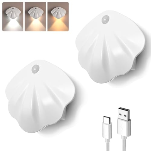 AetherGiow Rechargeable LED Motion Sensor Light, Indoor Wall Mounted Sensing Night Lights, No Wiring, Adjustable 3CCT, Dimmable, 1200mAh, Bedroom, Children's Room, Staircase,Kitchen, 2 Pack