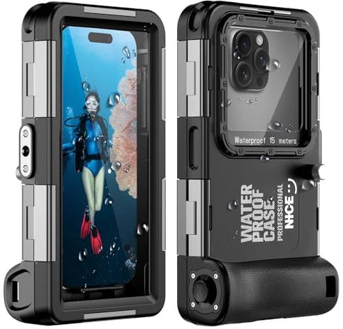 Ezanmull Custodia subacquea per iPhone 16/15/14/13/12/11 Pro Max/XR/XS/X e altro ancora, protezione professionale [15m/50ft], custodia impermeabile per snorkeling, surf, foto e video (nero)